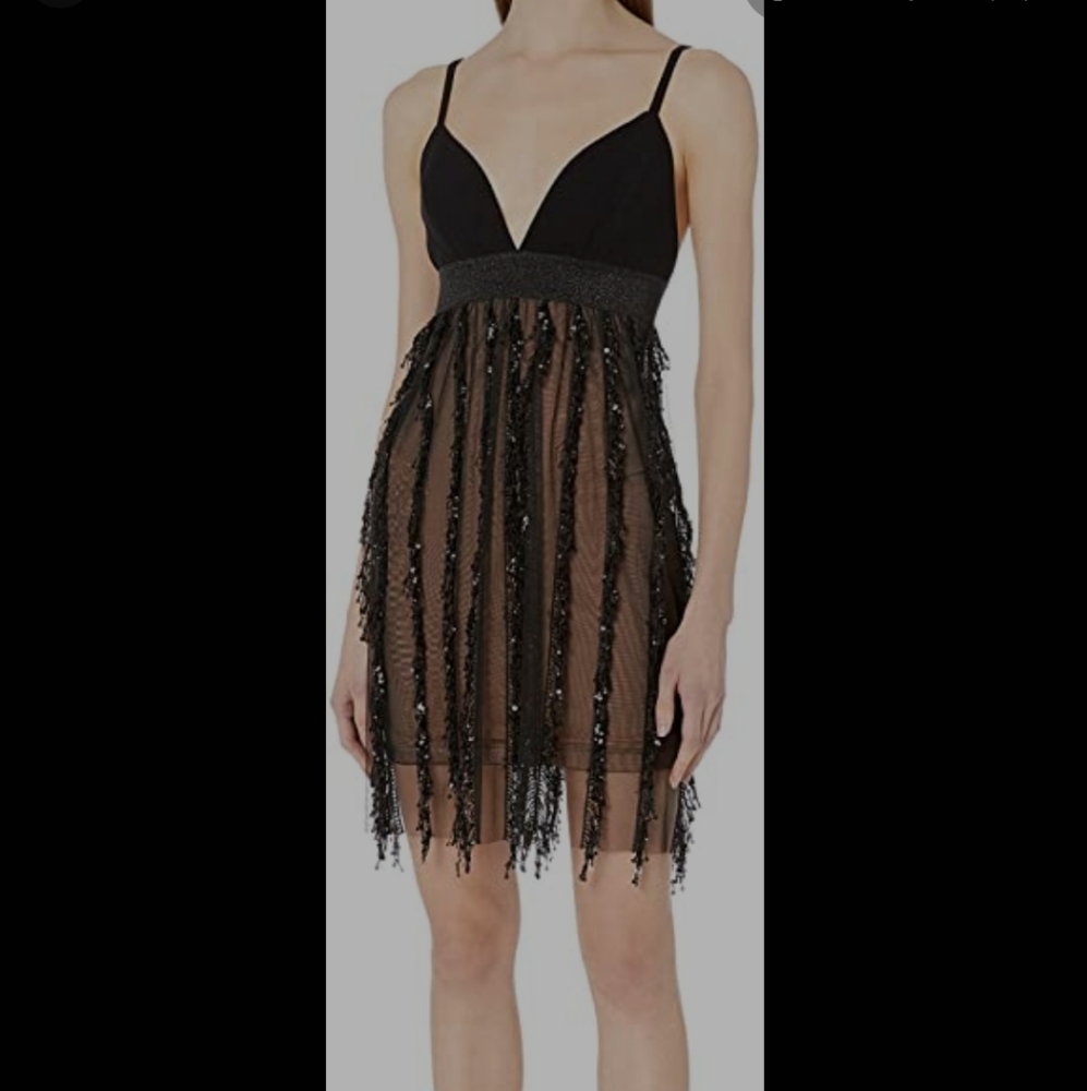 Cosmopolitan Rihanna Sequin black fringe minidress